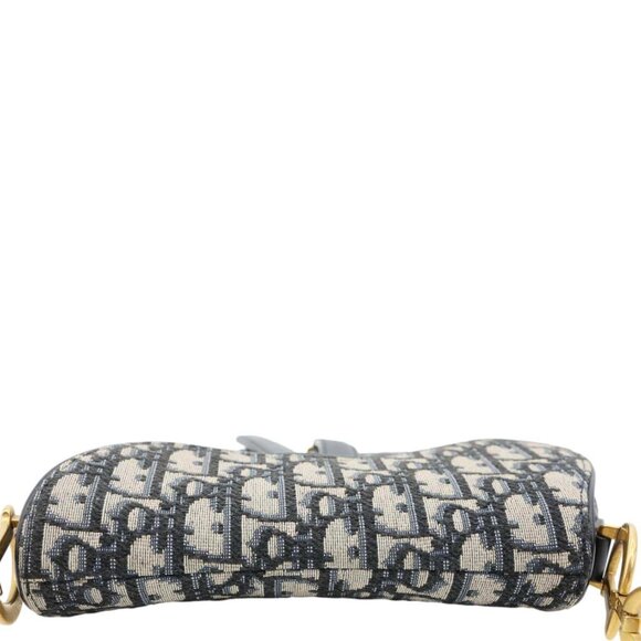 CHRISTIAN DIOR  Saddle Oblique Jacquard Satchel Bag Navy Blue - Picture 4 of 11